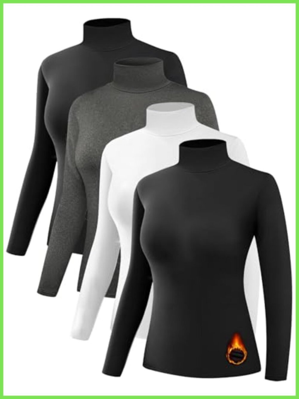 Women's Thermal Fleece Lined Turtleneck Long Sleeve Base Layer Shirt 4 Pack
